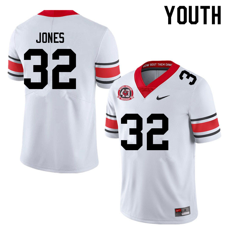 Georgia Bulldogs Youth Cash Jones #32 White 1980 National Champions 40th Anniversary Stitched College UGA Football Jersey 23KZ015XR